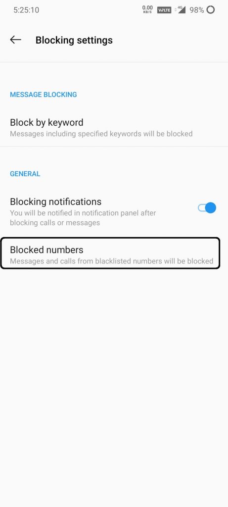 Select Blocked Numbers