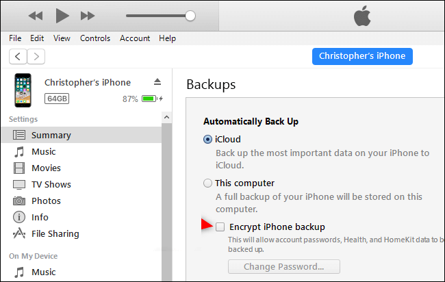 Check in Encrypt iPhone Backup