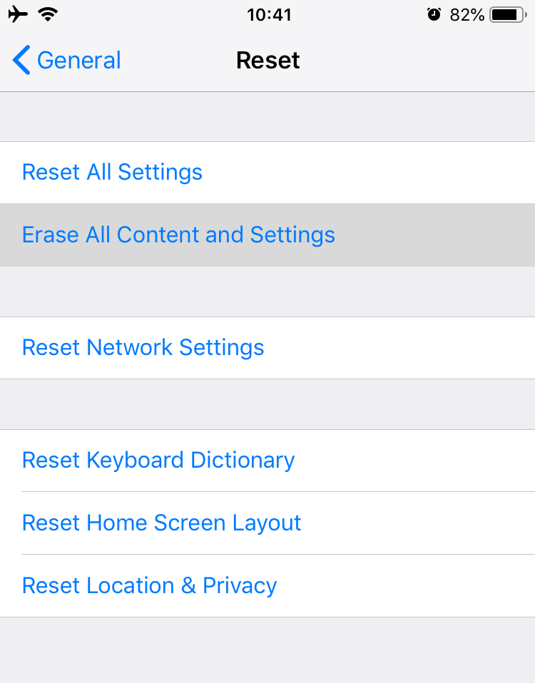 Choose Erase All Contents and Settings