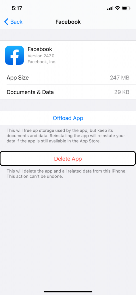 Delete iPhone apps using settings