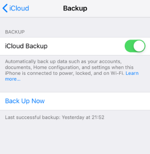 Enable iCloud Backup