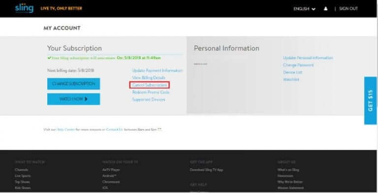 Cancel Sling TV subscription