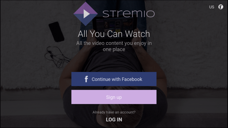 Sign up for Stremio