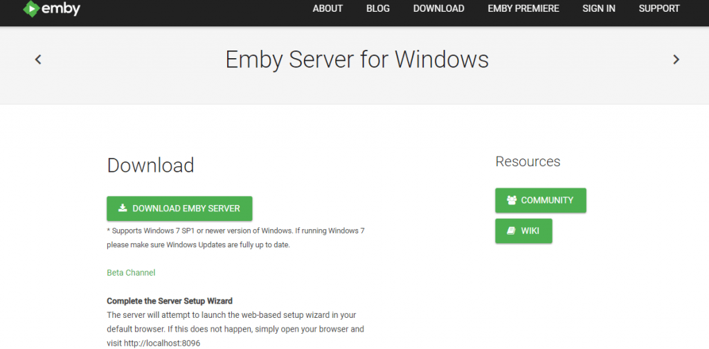 Tap Download Emby Server