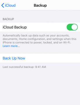 Tap to turn on iCloud Backup