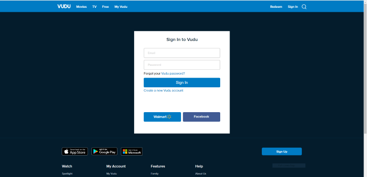 Sign Up for Vudu Account