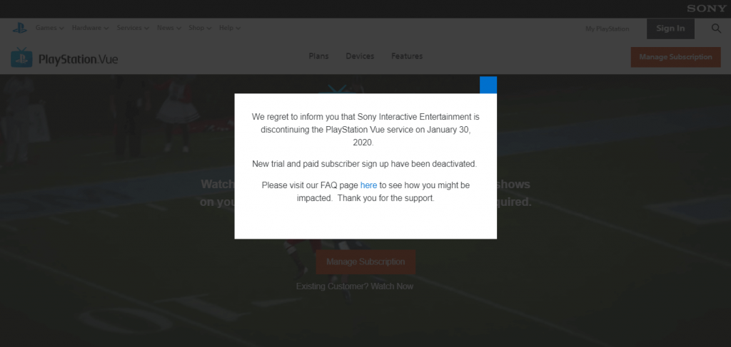 PlayStation Vue Shutting Down