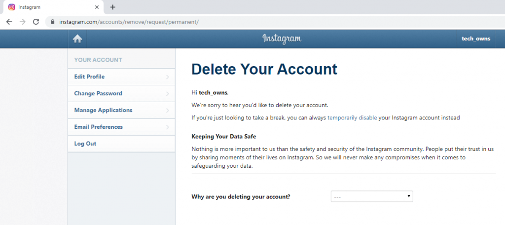 How to delete instagram account permanently