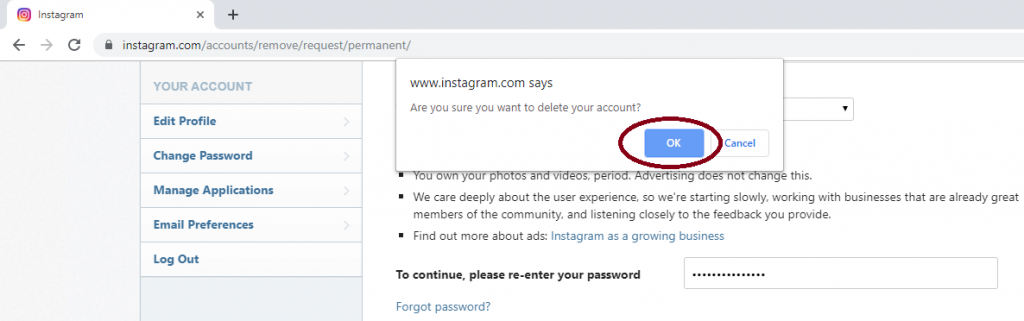 How to delete instagram account permanently