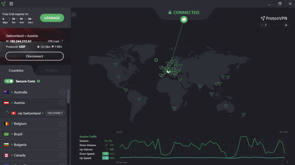 ProtonVPN dashboard