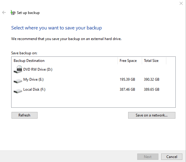 Backup Windows to External Disk