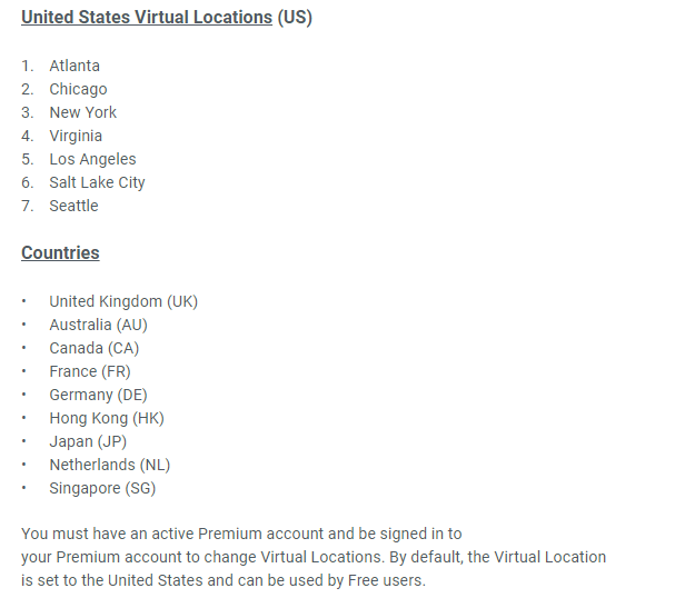 Betternet VPN server locations