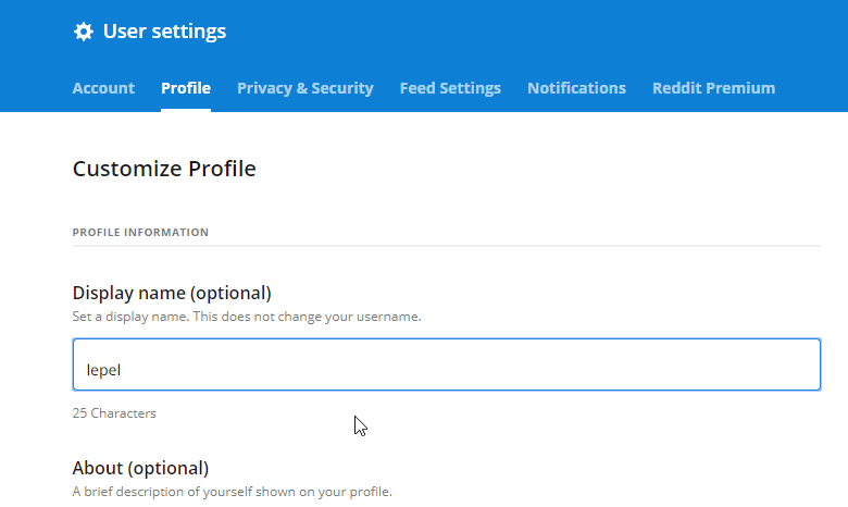 Your display name. Display name and username