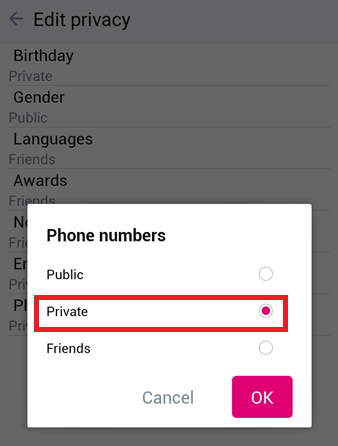 Choose Private option