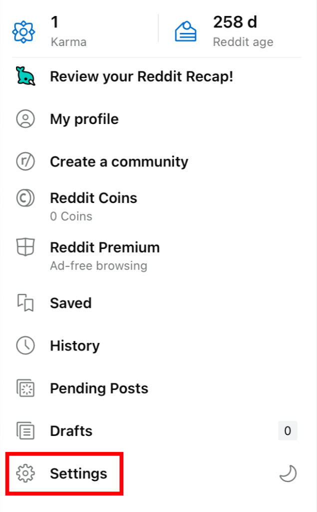 Reddit Account Settings