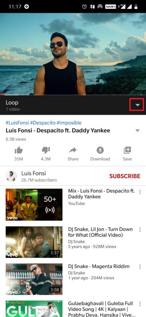 Click down arrow