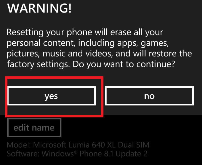 Reset Windows Phone