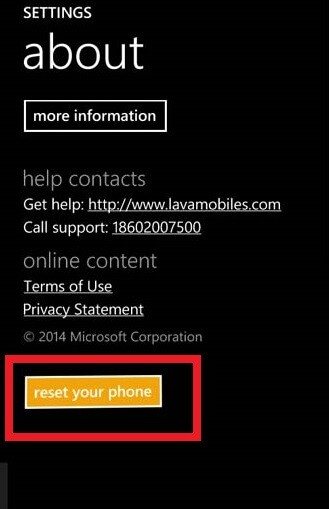 Reset Windows Phone
