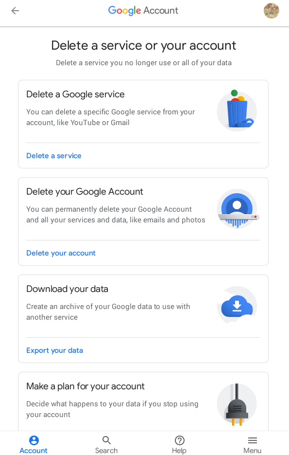 Select Delete your Google Account