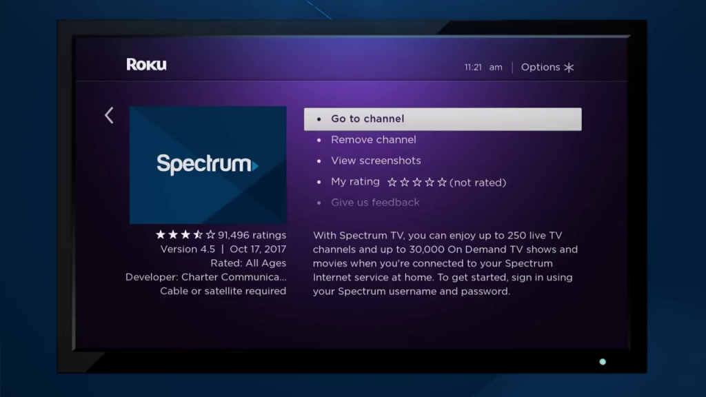 Click the Go to channel to  open the Spectrum TV app