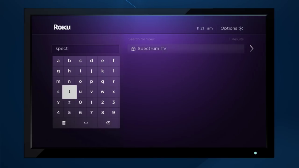 Search for the Spectrum TV app on Roku