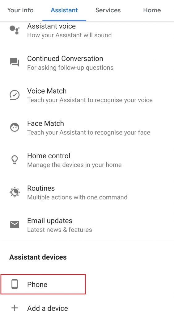 enable the Google Assistant option