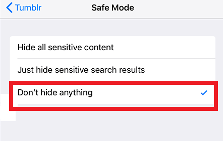 Turn off Tumblr Safe Mode on iOS 