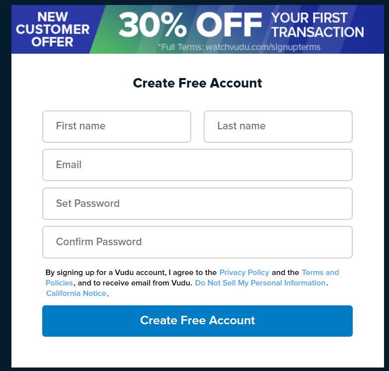 Sign up for a Vudu account