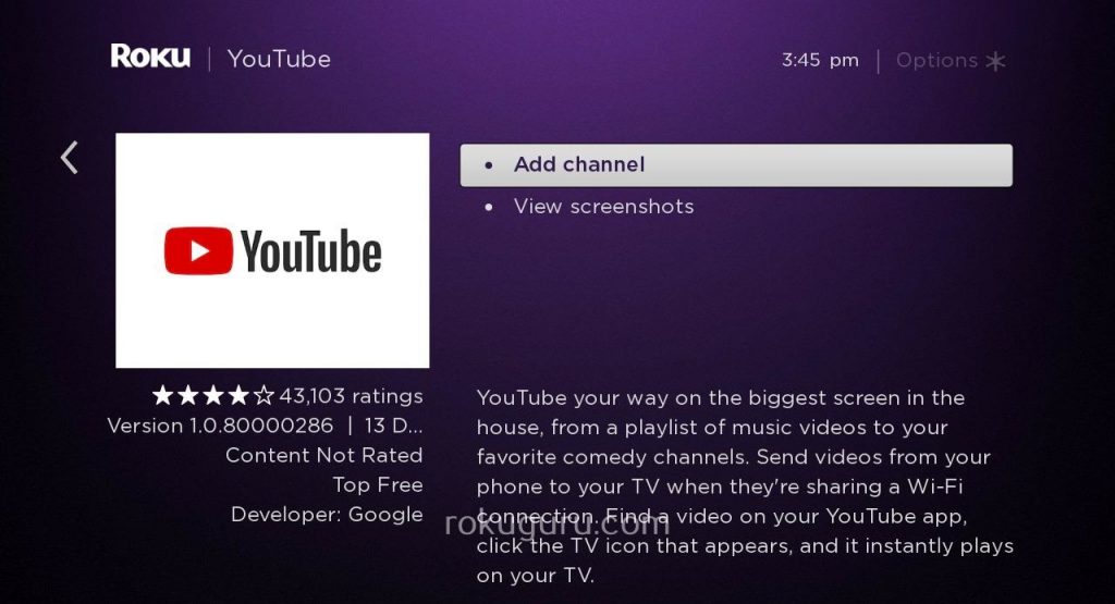 Add YouTube on Roku