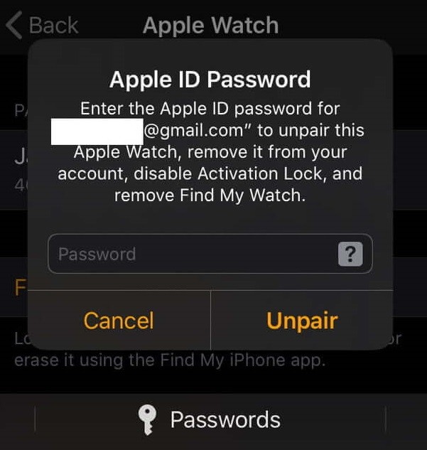 Unpair Apple Watch with iPhone