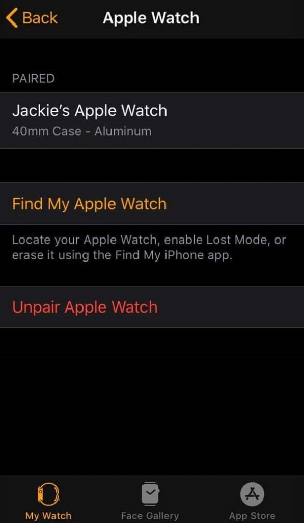 Unpair Apple Watch with iPhone