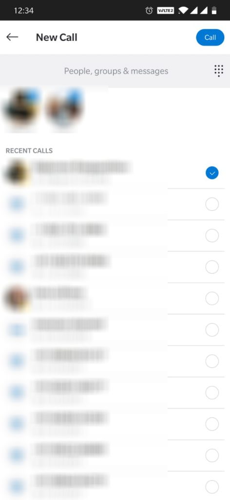 Select your contacts to connect to Conference Call on Skype