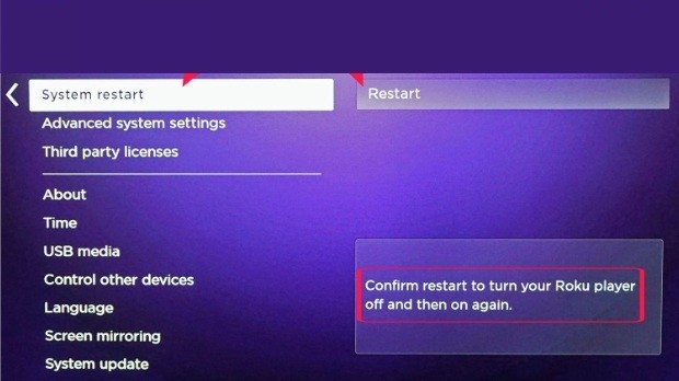 Choose to Restart Roku 4