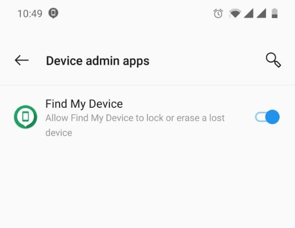 Turn on the slider to Find my Phone on Android