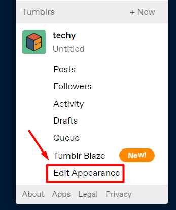 Tumblr edit appearance