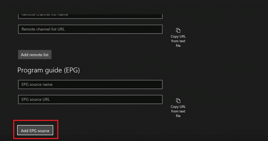 Tap Add EPG Source button