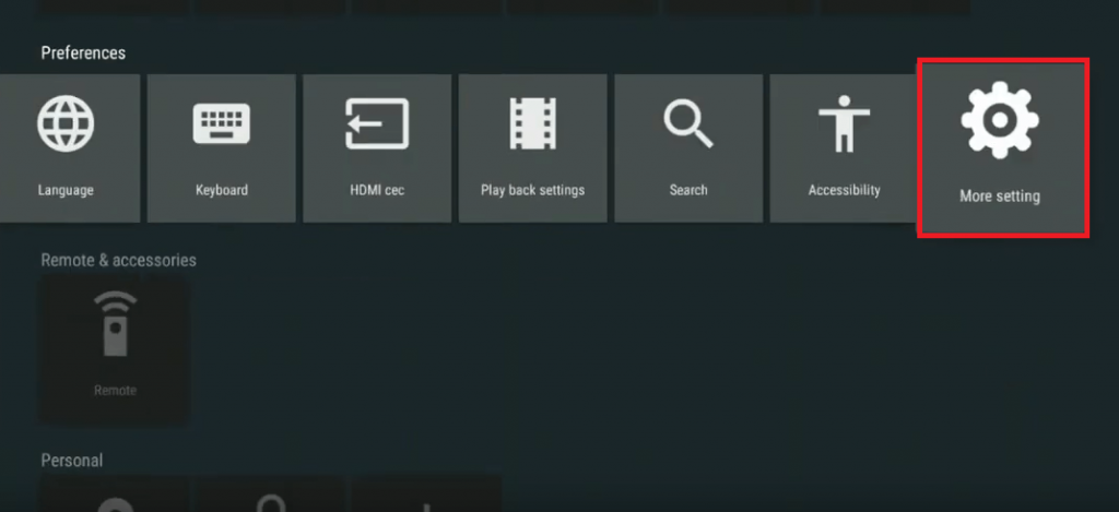 Settings on Android TV Box