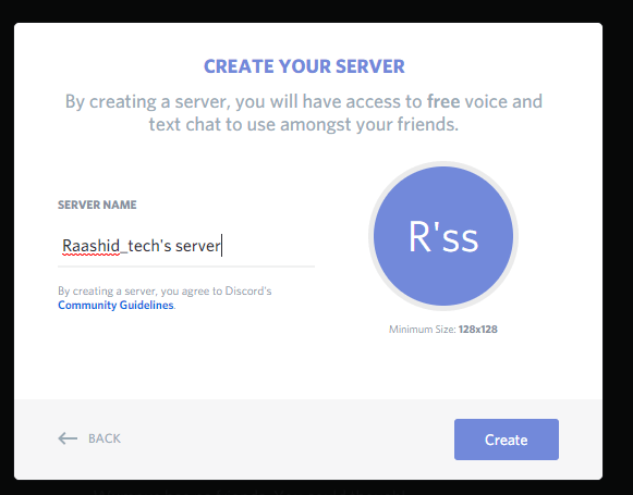 Enter Name and click Create