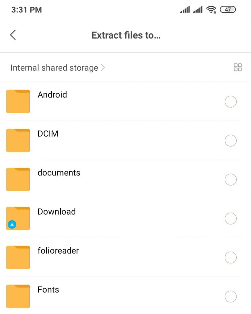 select the folder to save the unzipped files.