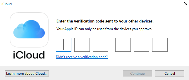 Enter verification code and click Continue