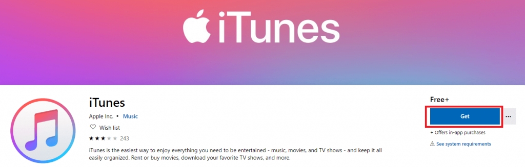 iTunes on Microsoft store