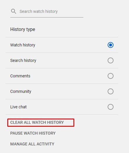 Delete Watch History on Youtube