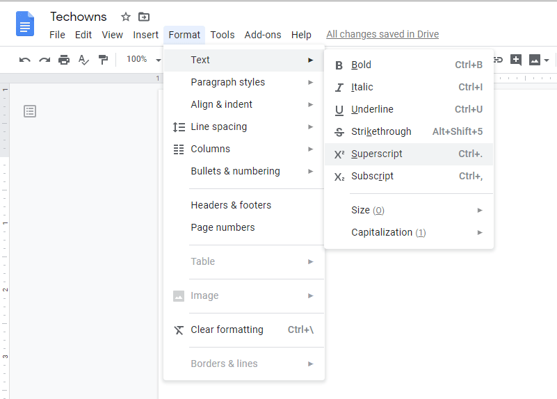 Add Superscript and Subscript In Google Docs