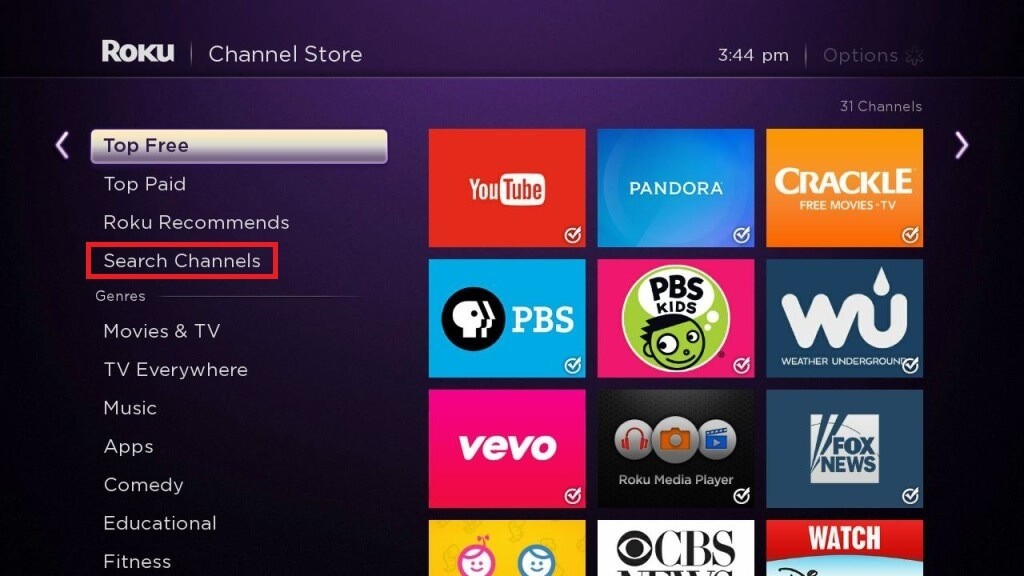 select Search Channels
