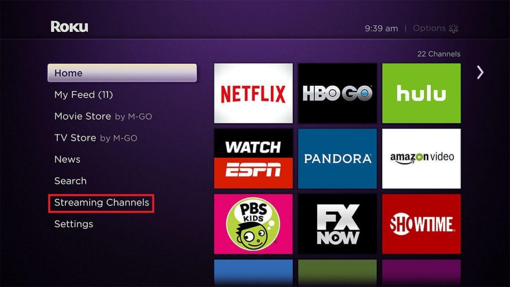 select Streaming channels