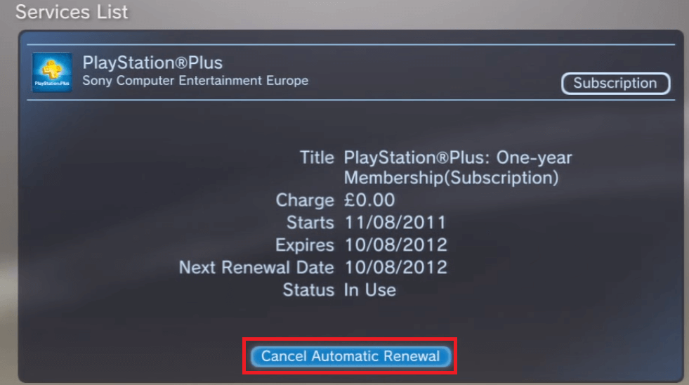 Cancel PlayStation Plus Subscription on PS3