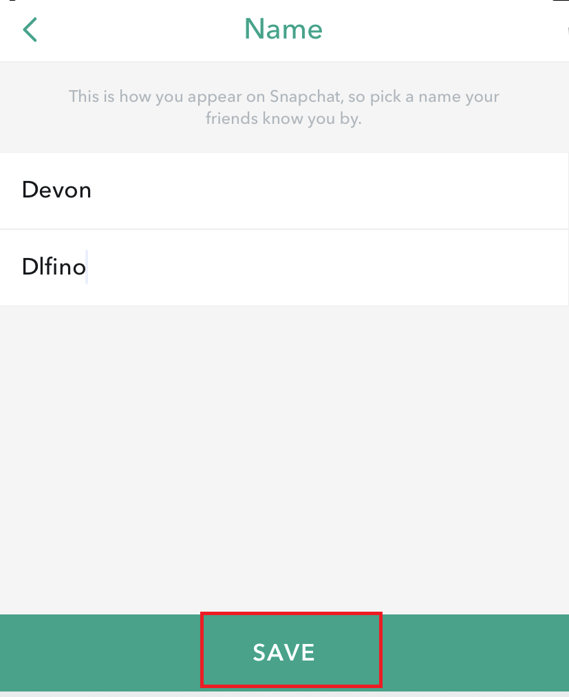 save new snapchat name 