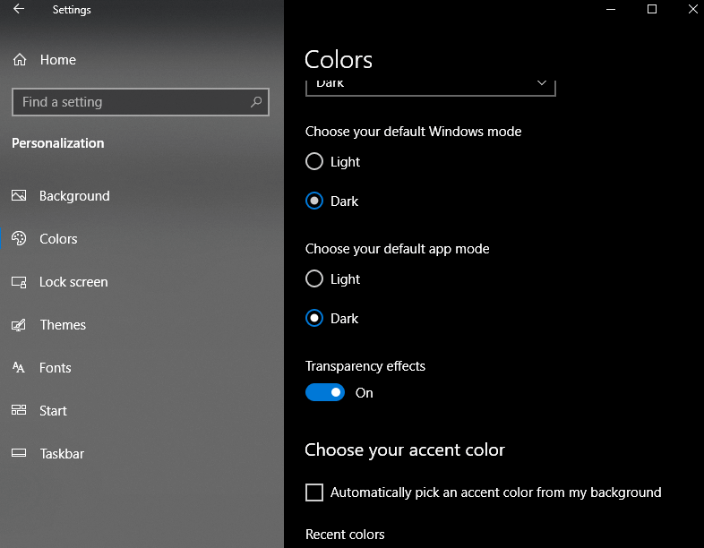 Choose Dark  Windows 10 Dark Mode