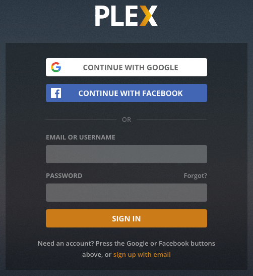 Login in Plex credentials