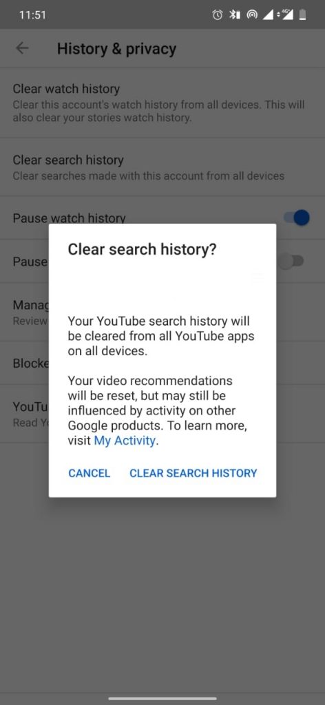 Delete Search History on Youtube